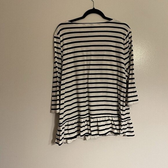 Talbots Woman 2X Preppy Laurel Stripe 3/4 Sleeves Square Neck Ruffle Peplum Tee - Picture 9 of 9